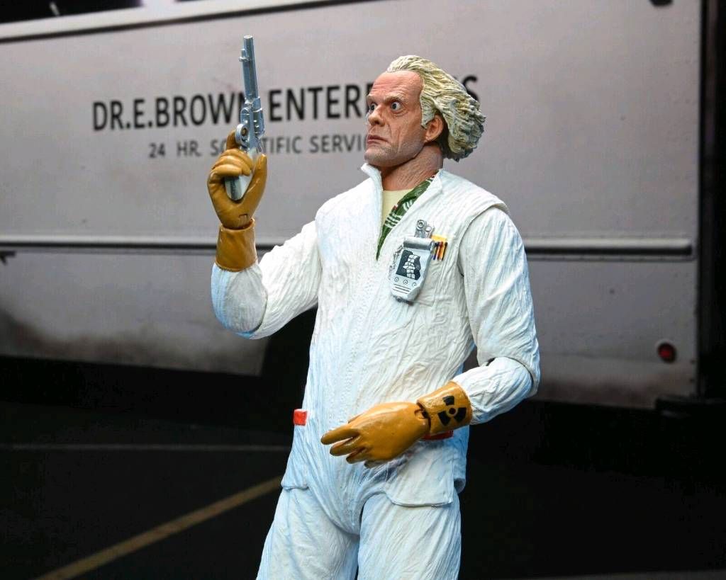 Doc Brown 18cm Actionfigur im weißen Hazmat Suit mit Pistole