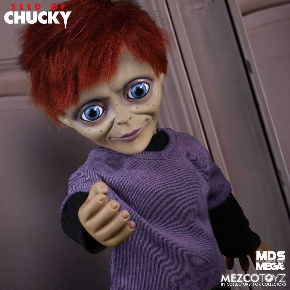 MDS Mega Scale Seed of Chucky: Talking Glen von Mezco, detailreiche Horrorfigur, perfekt für Sammler und Fans des Films