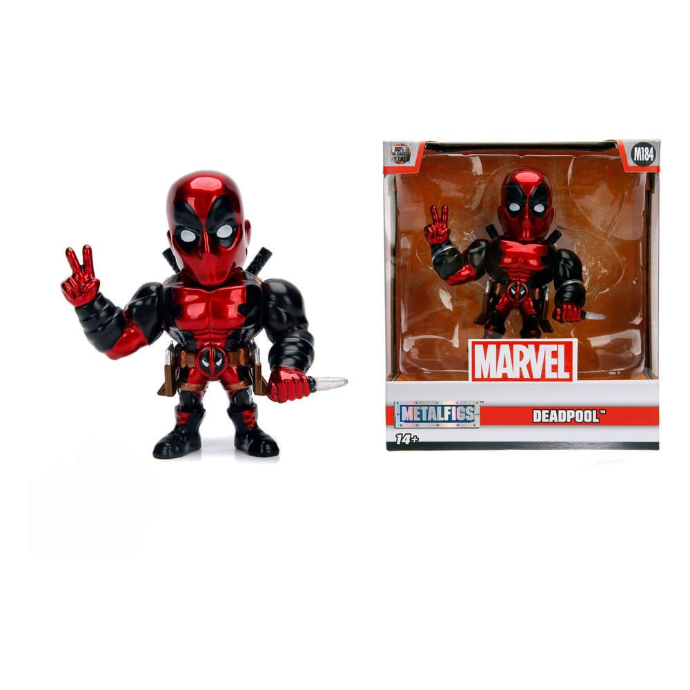 Marvel Deadpool Diecast 10cm Minifigur von  Jada Toys zeigt Peacezeichen mit Verpackung