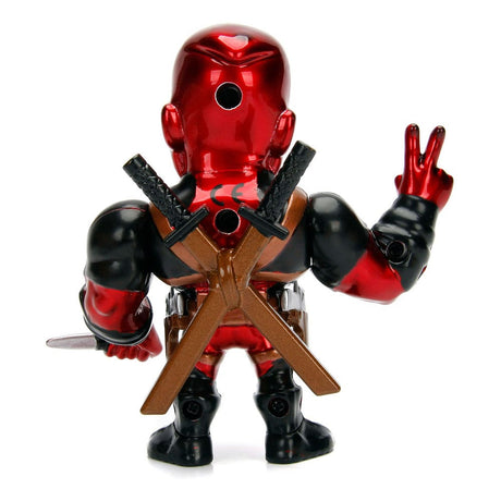 Marvel Deadpool Diecast 10cm Minifigur von  Jada Toys zeigt Peacezeichen von hinten