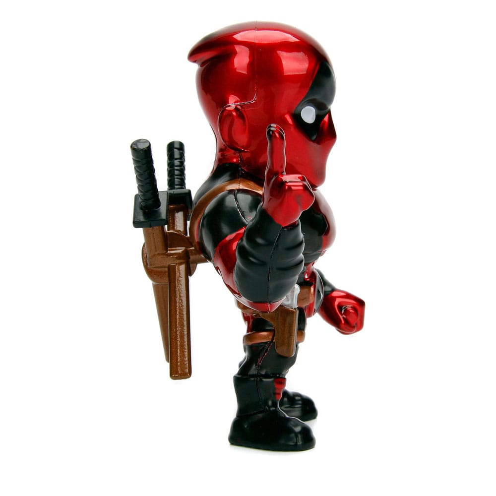 Marvel Deadpool Diecast 10cm Minifigur von  Jada Toys zeigt Peacezeichen von rechts