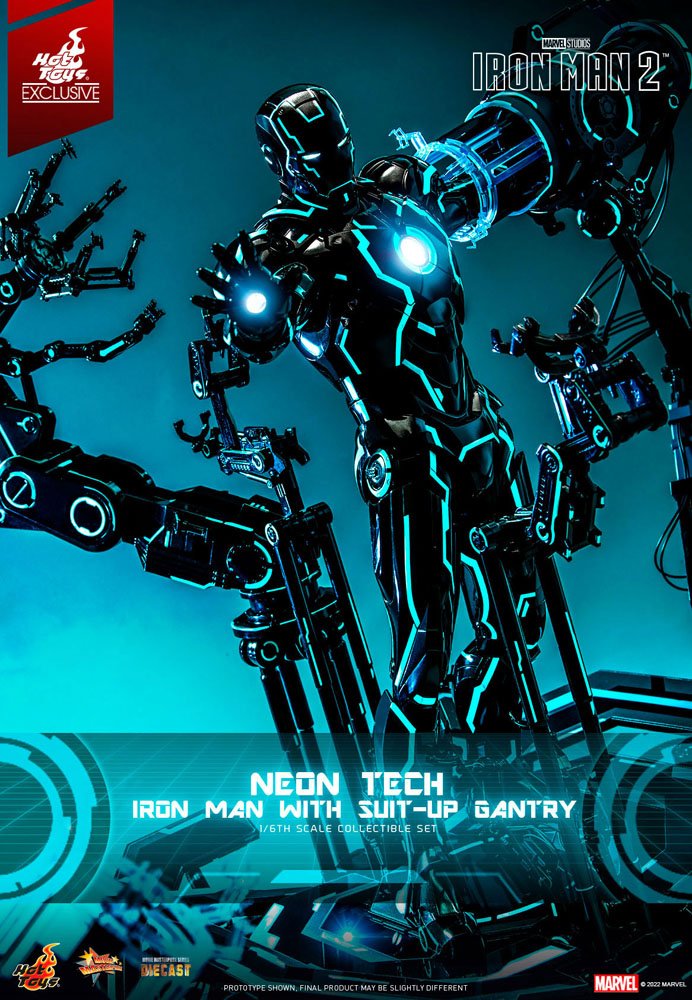 Neon Tech Iron Man 2 Suit-Up Gantry MMS672D50 1/6 Actionfigur