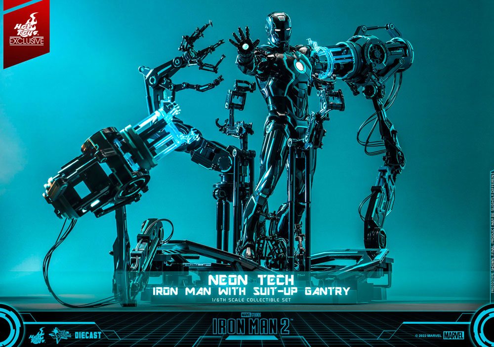 Neon Tech Iron Man 2 Suit-Up Gantry MMS672D50 1/6 Actionfigur