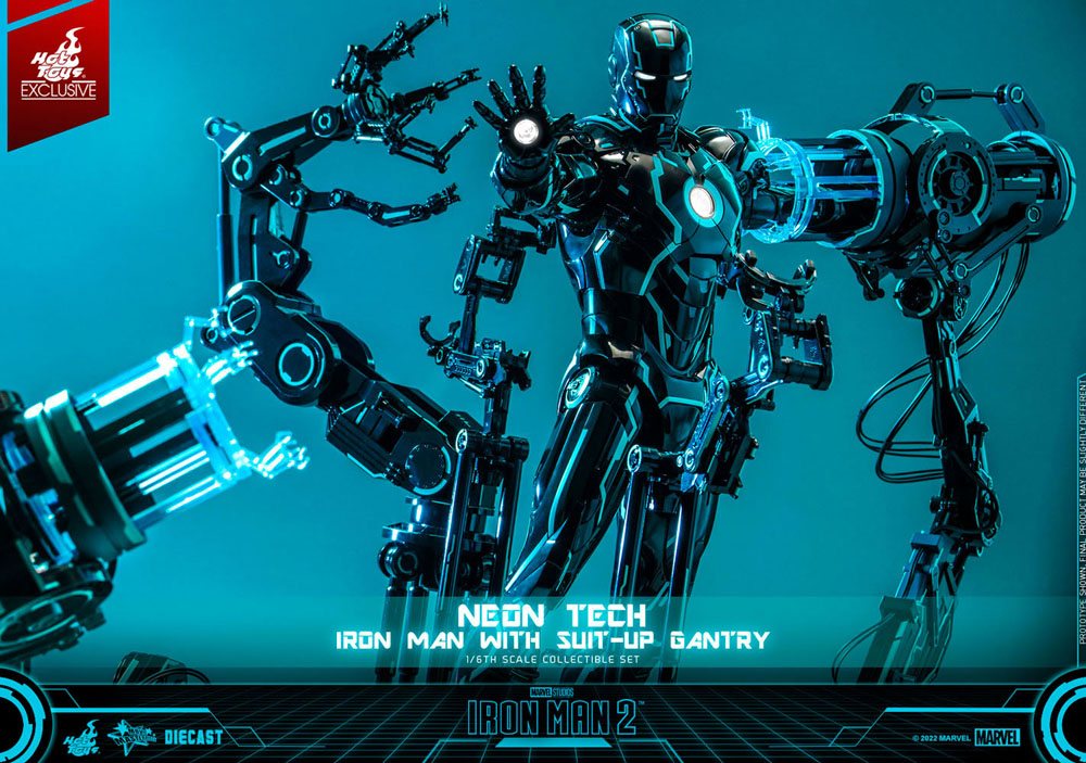 Neon Tech Iron Man 2 Suit-Up Gantry MMS672D50 1/6 Actionfigur