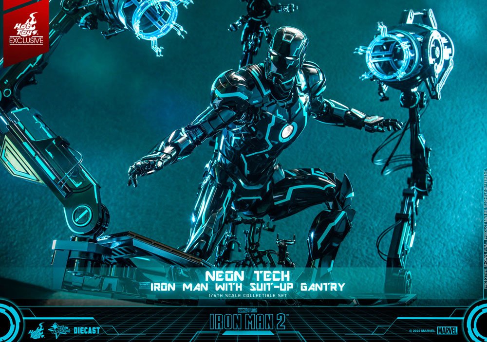 Neon Tech Iron Man 2 Suit-Up Gantry MMS672D50 1/6 Actionfigur