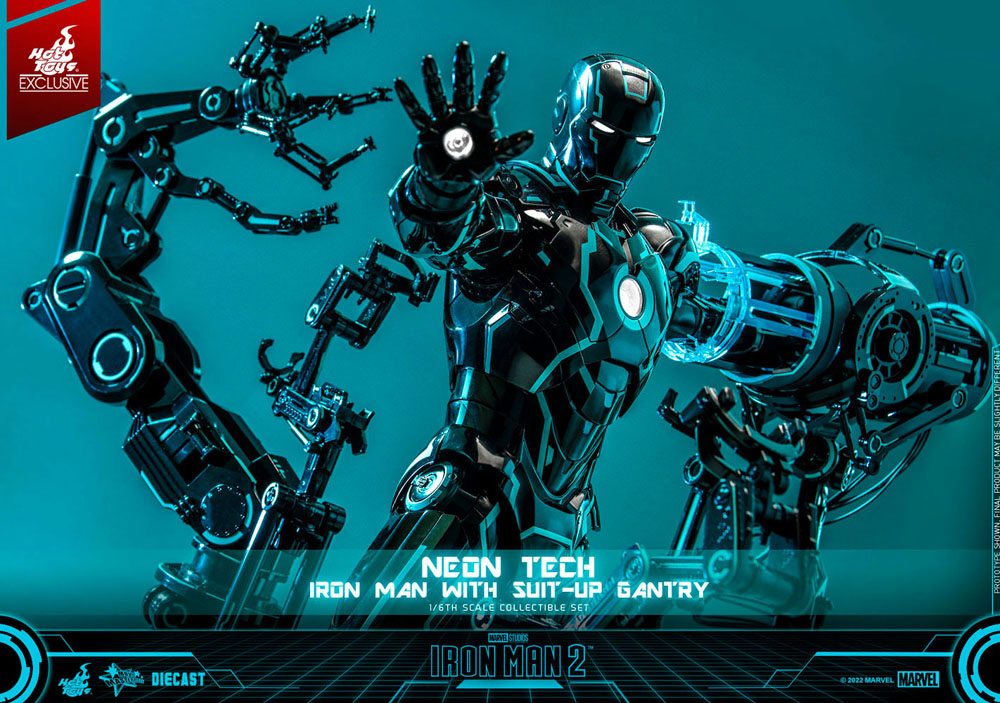 Neon Tech Iron Man 2 Suit-Up Gantry MMS672D50 1/6 Actionfigur